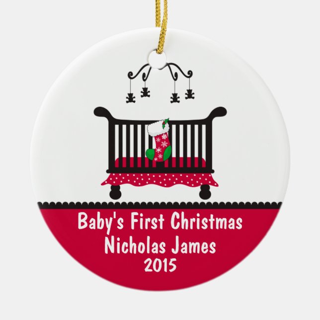 Baby First Christmas - Krippe und Weihnachts-Strum Keramikornament (Vorne)