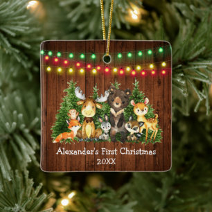Baby First Christmas Lights Forest Animes Keramikornament