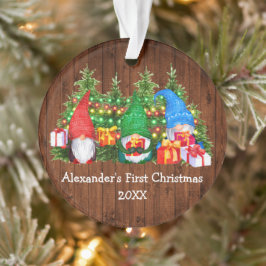 Baby First Christmas Lights Gnomes Rustic Ornament
