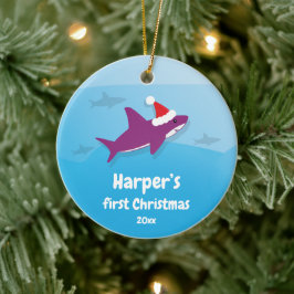 Baby First Christmas Lila Shark Keramik Ornament