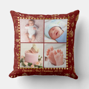 Baby First Christmas Magic Gold Snowflakes Foto Kissen