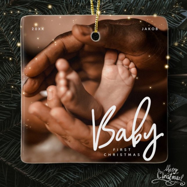 Baby First Christmas Modernes elegantes Foto Keramikornament (Von Creator hochgeladen)