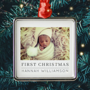 Baby First Christmas Modernes Minimalistisches Fot Ornament Aus Metall