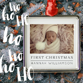 Baby First Christmas Modernes Minimalistisches Fot Ornament Aus Metall