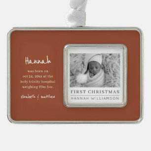 Baby First Christmas Modernes Minimalistisches Fot Rahmen-Ornament Silber