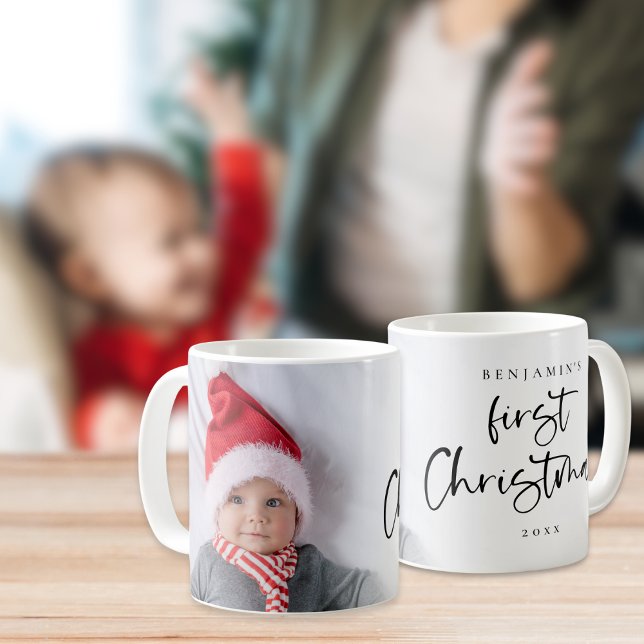 Baby First Christmas Name Year Foto Overlay Kaffeetasse (View of both sides)