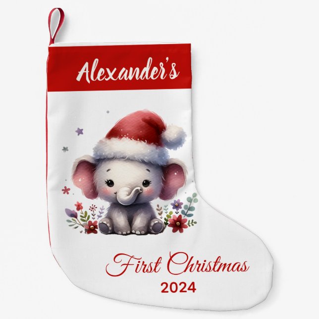 Baby First Christmas niedlich Elephant personalisi Kleiner Weihnachtsstrumpf (Vorderseite)