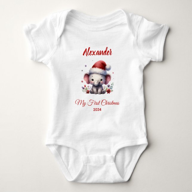 Baby First Christmas niedlich Elephant personalisi Strampler (Vorderseite)