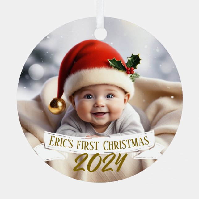 Baby First Christmas Niedlich Fox Ornament Aus Metall (Rückseite)