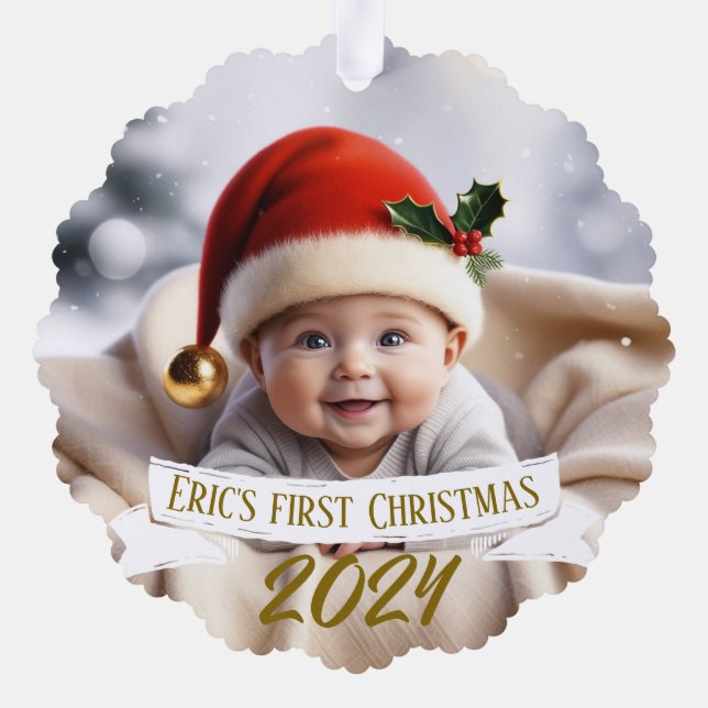 Baby First Christmas Niedlich Fox Ornament Karte (Rückseite)
