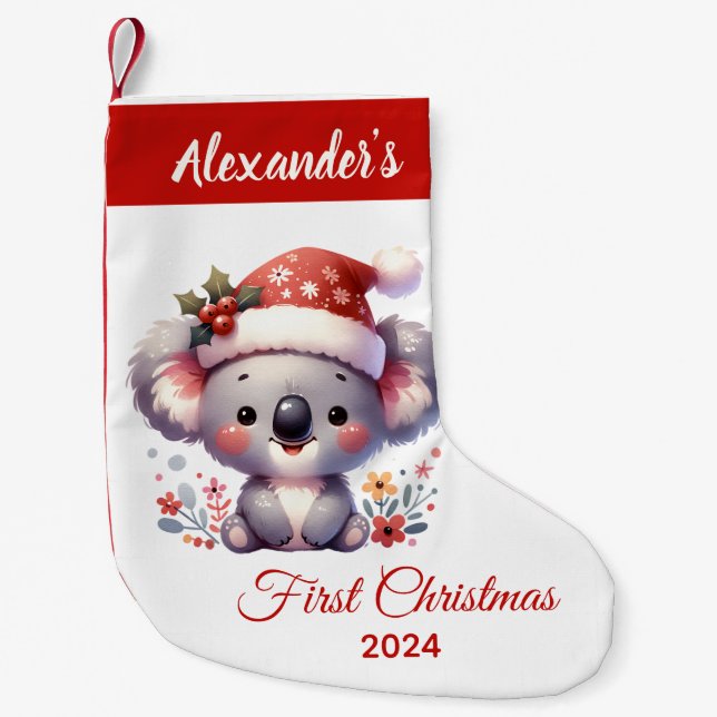 Baby First Christmas niedlich Koala Bär personalis Kleiner Weihnachtsstrumpf (Vorderseite)