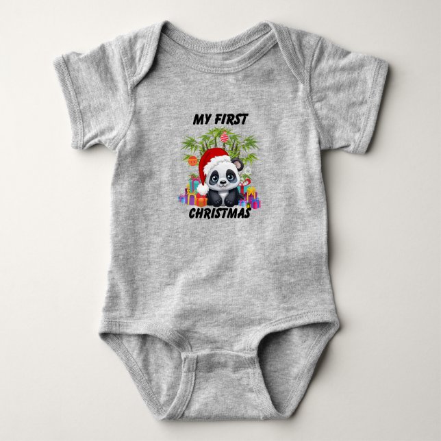 Baby First Christmas Niedlich Panda Bear Bodysuit Baby Strampler (Vorderseite)
