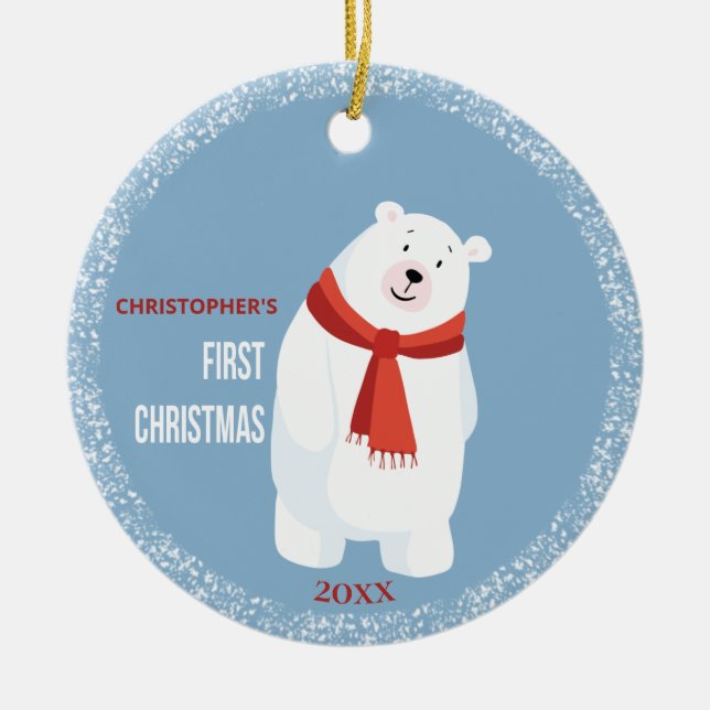 Baby First Christmas Niedlich Polar Bär Keramik Ornament (Vorne)