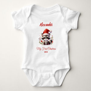 Baby First Christmas niedlich Racoon personalisier Strampler