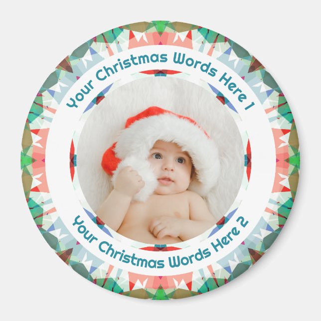 Baby First Christmas Pink Blue Family Photo Gift Magnet (Vorne)