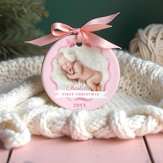 Baby First Christmas Pink Ribbon & Bow (Baby First Christmas Pink Ribbon & Bow Ornament)