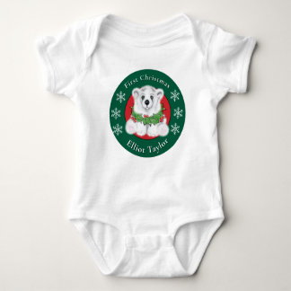Baby first Christmas polar bear personalize Baby Strampler