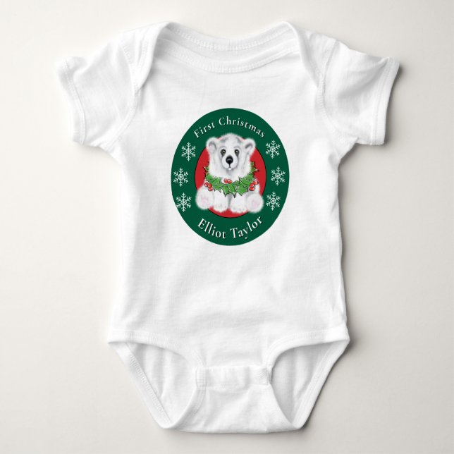 Baby first Christmas polar bear personalize Baby Strampler (Vorderseite)