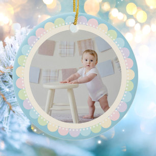 Baby First Christmas Rainbow Blume Rahmen Foto Keramik Ornament