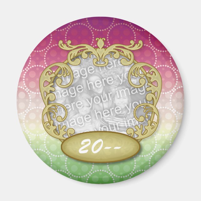 Baby First Christmas Red Green Yellow Dots Magnet (Vorne)