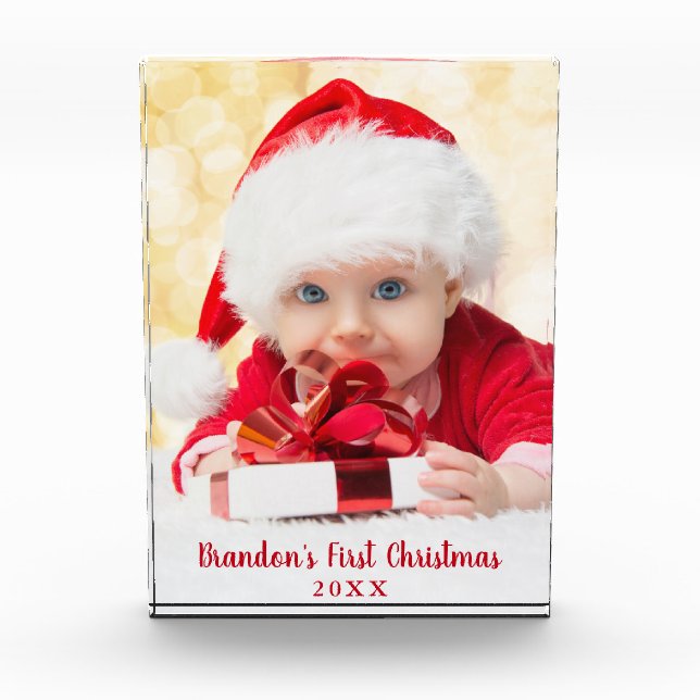 Baby First Christmas Red Script L Fotoblock (Vorderseite)