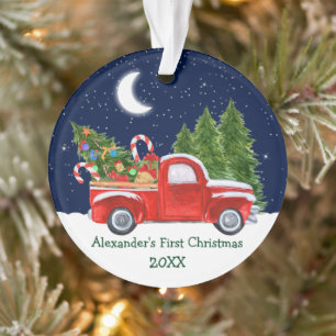 Baby First Christmas Red Truck Forest Stars Ornament
