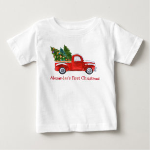 Baby First Christmas Red Truck Roter Name Baby T-shirt