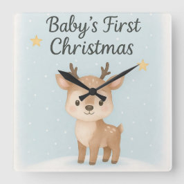 Baby first christmas reindeer cute gentle nursery quadratische wanduhr