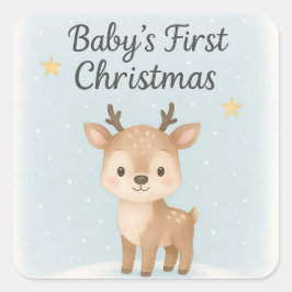 Baby first christmas reindeer cute pastel holiday  quadratischer aufkleber