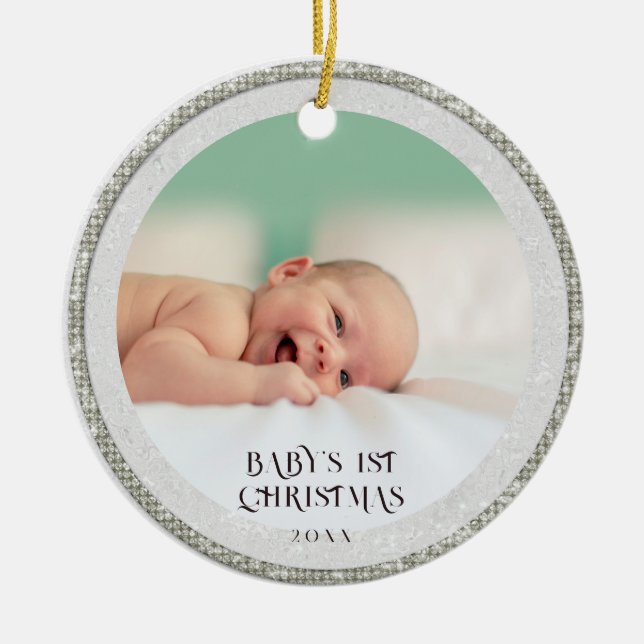 Baby First Christmas Rhinestones Tree Snowflakes Keramik Ornament (Vorne)