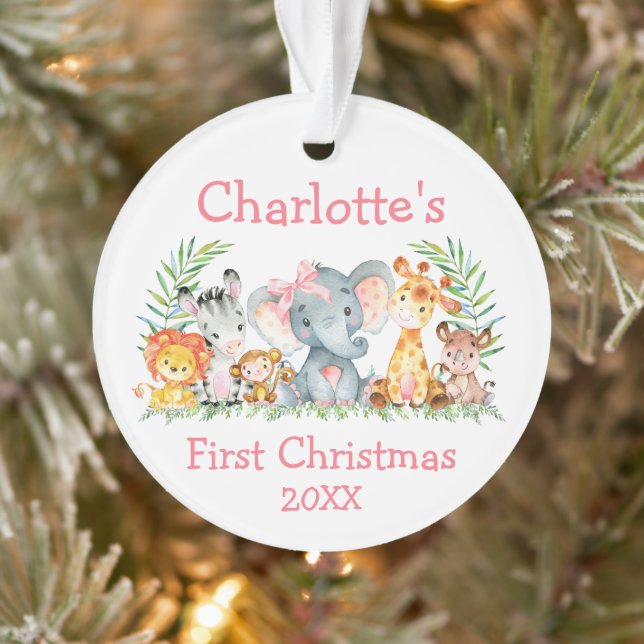 Baby First Christmas Safari Animaux Pink Bow (Arbre)
