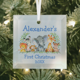 Baby First Christmas Safari Tiere Blue Ornament Aus Glas