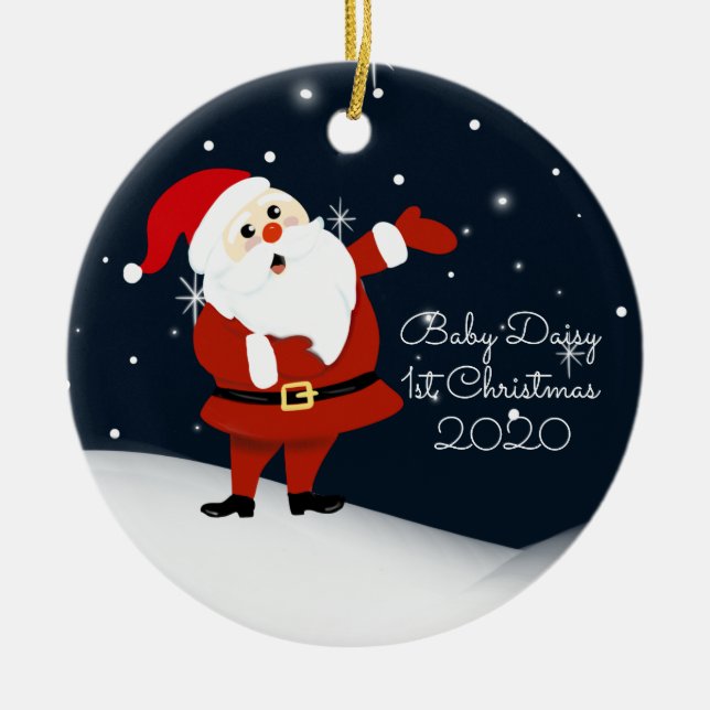Baby First Christmas Santa von Großeltern Keramik Ornament (Vorne)
