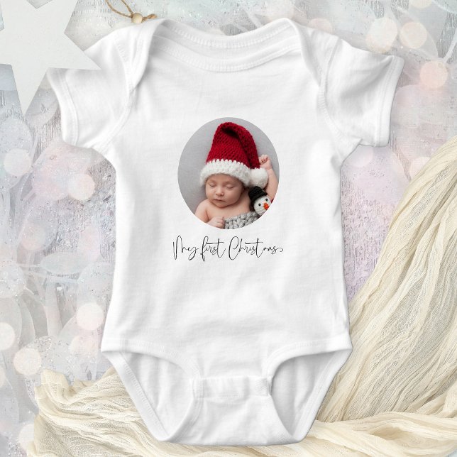 Baby First Christmas Script Custom Circle Foto Strampler (Von Creator hochgeladen)