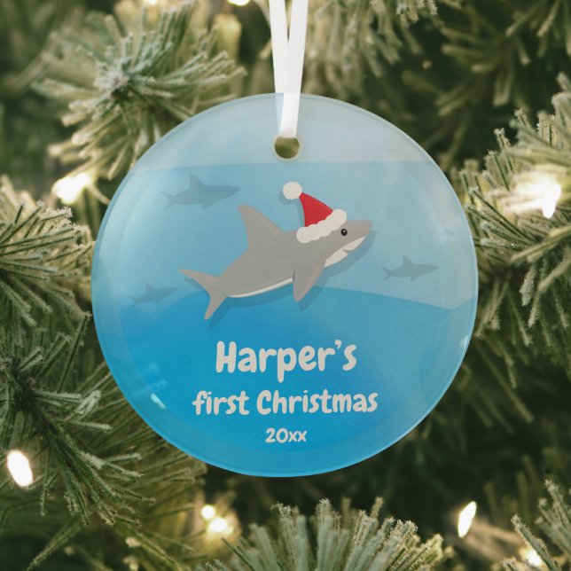 Baby First Christmas Shark Glass Ornament (InSitu)