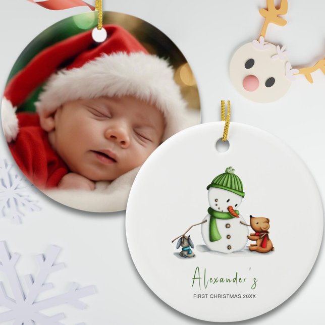 Baby First Christmas Snowman Foto Keramik Ornament (Von Creator hochgeladen)