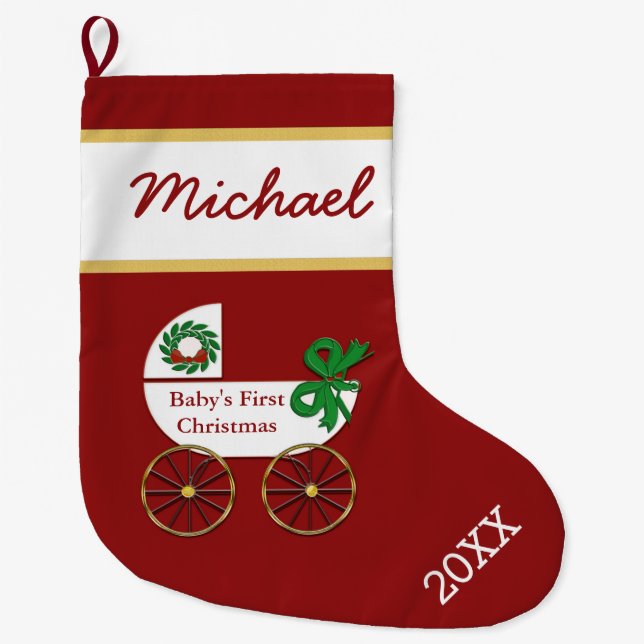 Baby First Christmas Strumpf mit Baby-Buggy Großer Weihnachtsstrumpf (Vorderseite)
