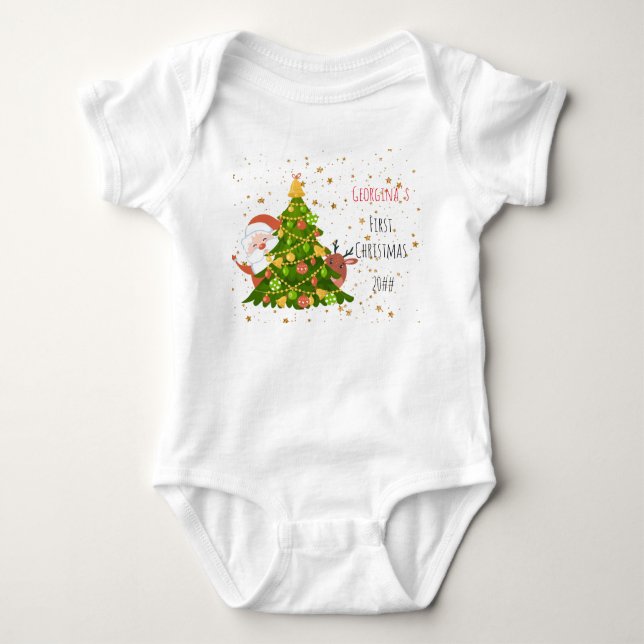 Baby First Christmas Tree Personalisiert Santa Strampler (Vorderseite)