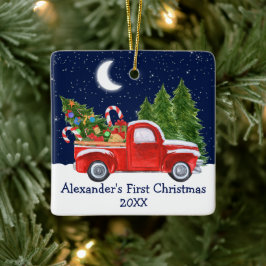 Baby First Christmas Truck Forest Stars Sky Keramikornament