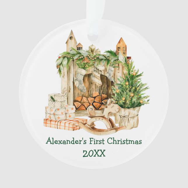 Baby First Christmas Wasserfarbe Pine Ornament (Vorderseite)