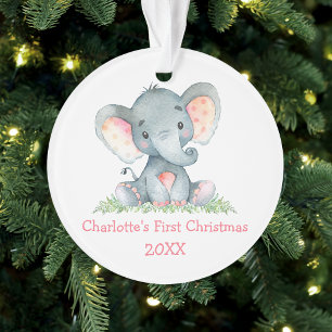 Baby First Christmas Wasserfarbe Rosa Elephant Ornament