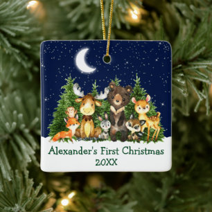 Baby First Christmas Wasserfarbenwaldtiere Keramikornament