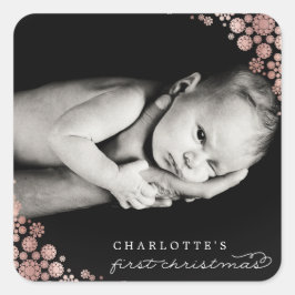 Baby First Christmas Winter Snowflakes Foto Birth Quadratischer Aufkleber