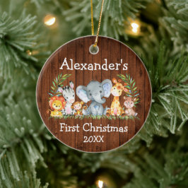 Baby First Christmas Wood Safari Tiere Runde Keramik Ornament