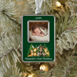 Baby First Christmas Woodland Animations Foto Rahmen-Ornament Silber