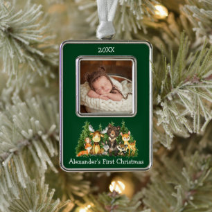 Baby First Christmas Woodland Animations Foto Rahmen-Ornament Silber