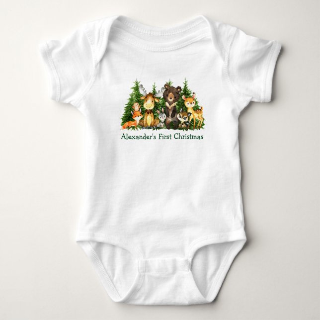 Baby First Christmas Woodland Forest Animes Baby Strampler (Vorderseite)