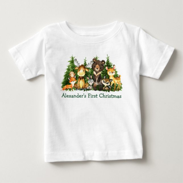 Baby First Christmas Woodland Forest Animes Baby T-shirt (Vorderseite)