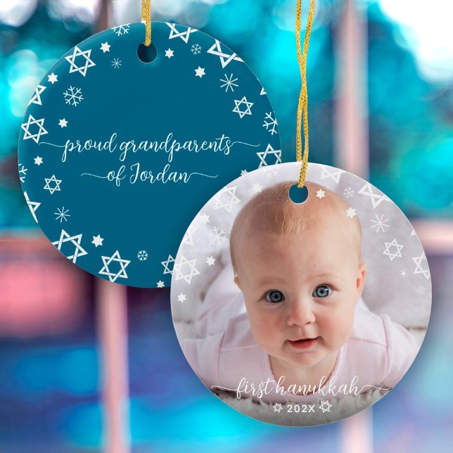 Baby First Hanukkah Stars Snowflakes Großeltern Keramik Ornament (Von Creator hochgeladen)