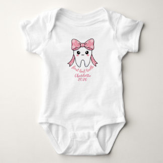 Baby First Tooth Pink Bow Milestone Kawaii Tooth Strampler